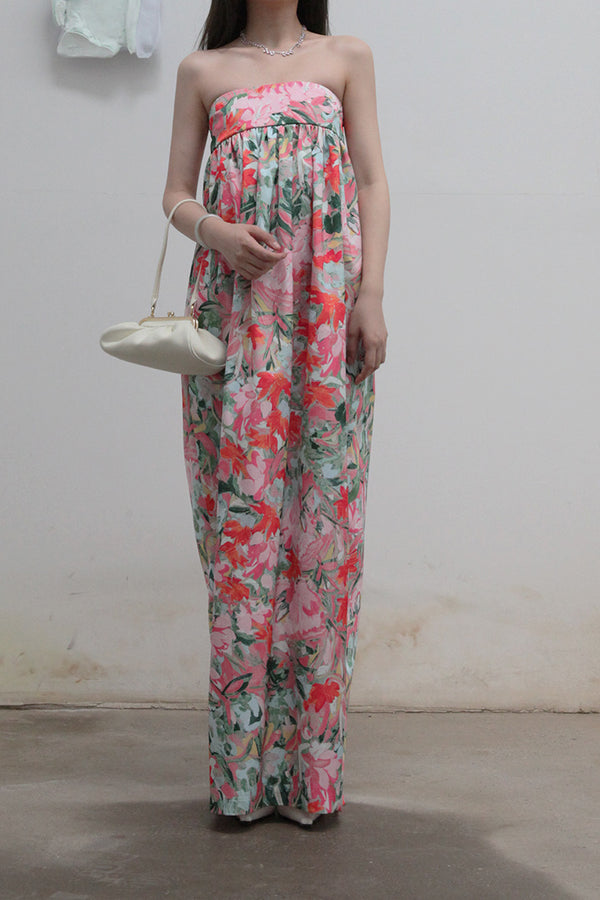 MING MA Printed Tube Top Flower Bud Dress AW21-DR18-GNPL PMM4